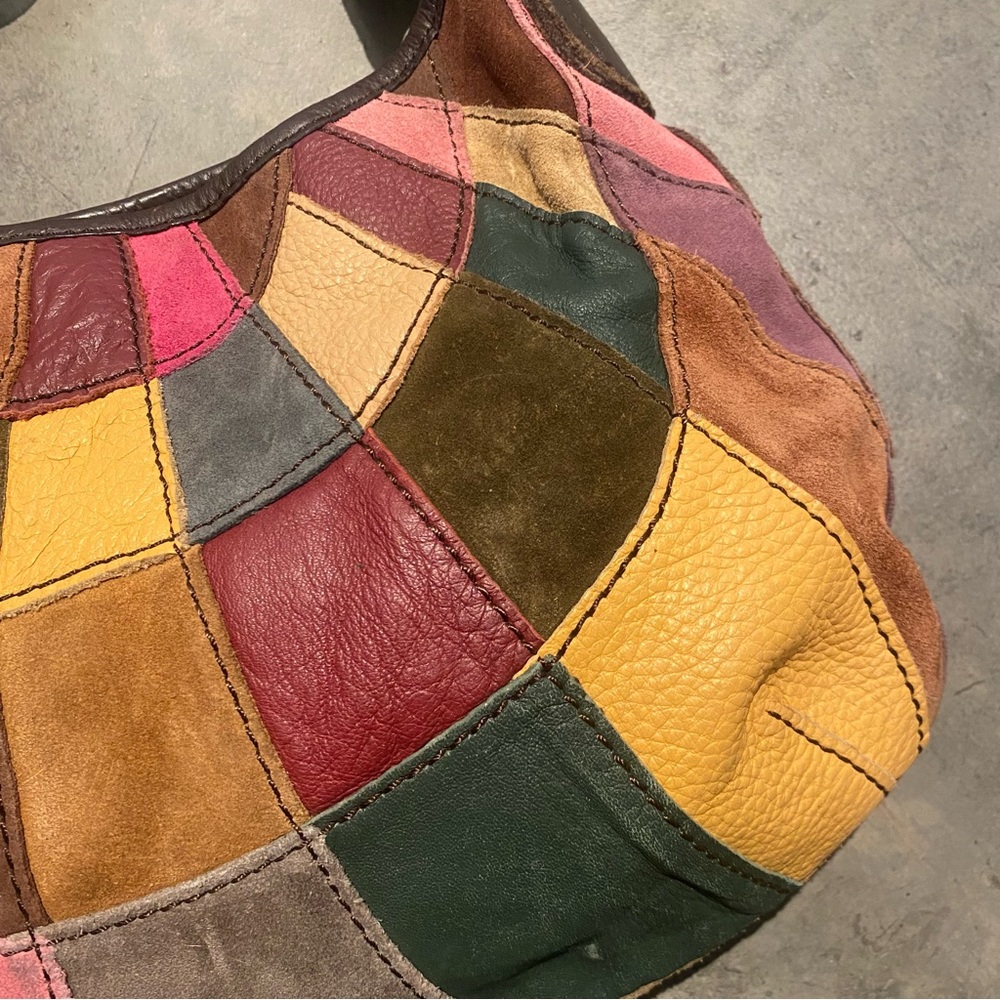 Lucky Brand Y2K Colorful Patchwork Hobo Shoulder Bag Leather Suede - Picture 6 of 12